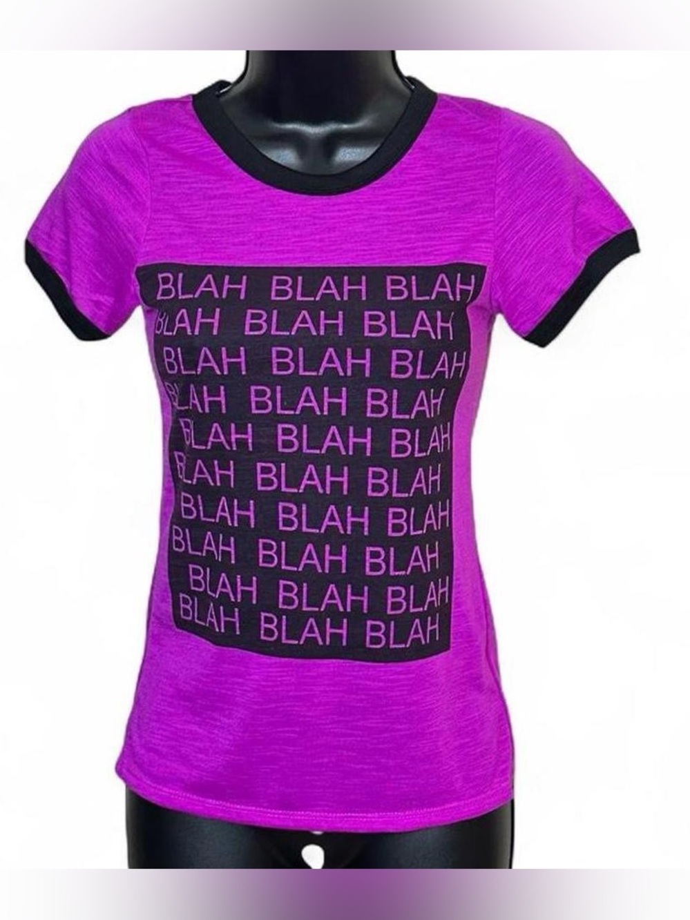 NWT Heathered‎ Magenta & Black “Blah Blah Blah” Graphic Tee